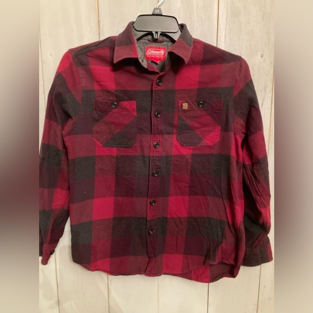 COLEMAN MEN'S LONG SLEEVE‎ PLAID FLANNEL SHIRT RED BLACK Medium